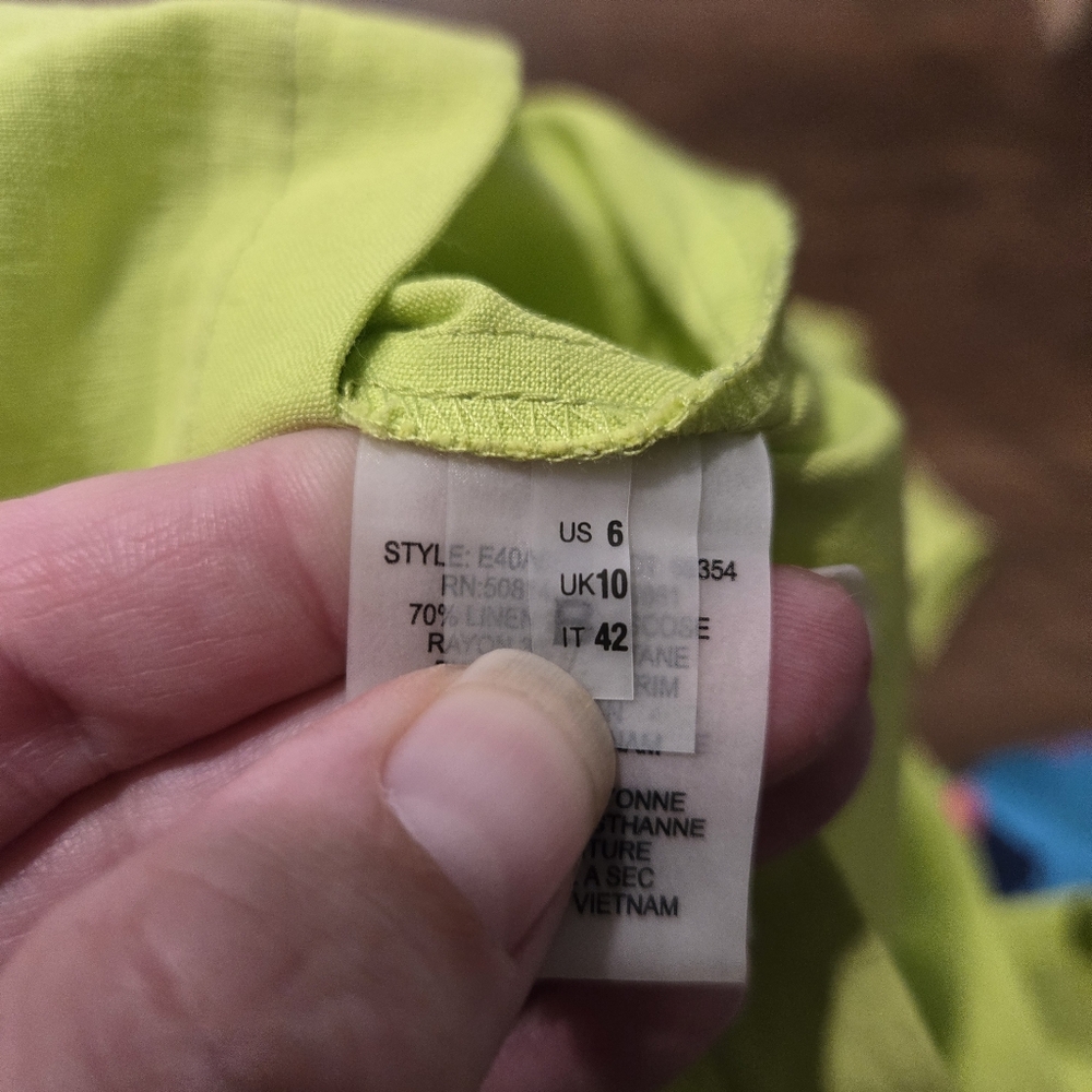 Elie Tahari Gianna Shirt Dress Chartreuse Neon Green Linen Preppy Pockets Casual - Picture 5 of 13